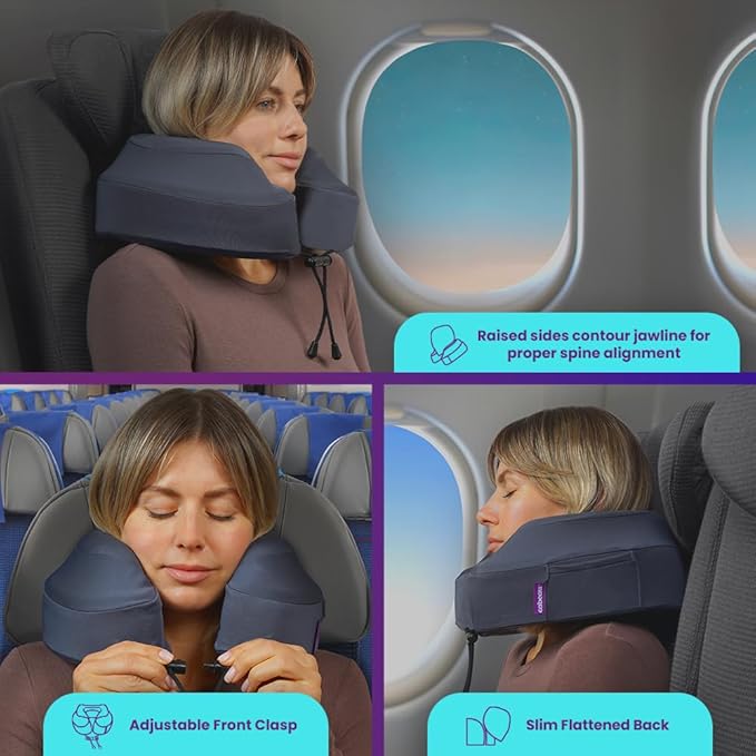 Cabeau Air Travel Pillow for Long Flights – Evolution Plus – U Shaped Memory Foam Neck Support – Removable, Washable Cover – Comfort On-The-Go for Airplane, Train, and Car (Black)
