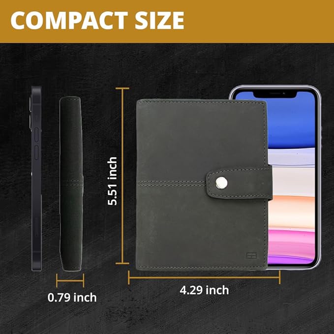 GARZINI Passport Holder with AirTag, Passport Wallet with RFID, Travel Accessories, Travel Document Holder with ID Window, Leather Passport Holder for 7 Cards, Carbon Black