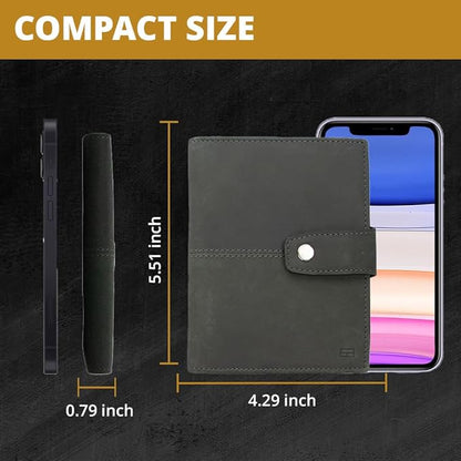 GARZINI Passport Holder with AirTag, Passport Wallet with RFID, Travel Accessories, Travel Document Holder with ID Window, Leather Passport Holder for 7 Cards, Carbon Black