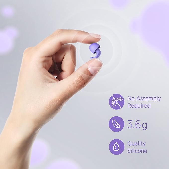 Silicone Ear Plugs for Noise Reduction - Reusable Soft Comfortable Earplugs for Sleeping,Noise Sensitivity & Flights -16 Ear Tips in XS/S/M/L, with 2 Travel Boxes - 33dB Noise Cancelling (Purple)
