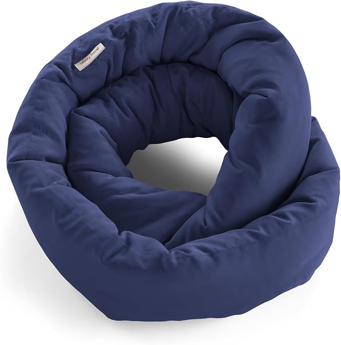 Huzi Infinity Pillow Mini - Kids Travel Neck Pillow - Machine Washable - Home Travel Flight Road Car Train Trips (Navy)