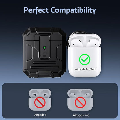 DASFOND Armor Cover AirPods 2nd & 1st Generation Case, Military Grade Full Body Shockproof Protection Hard Case, Support Wireless Charging with Keychain, Magnetic Lid, Front LED Visible, Black