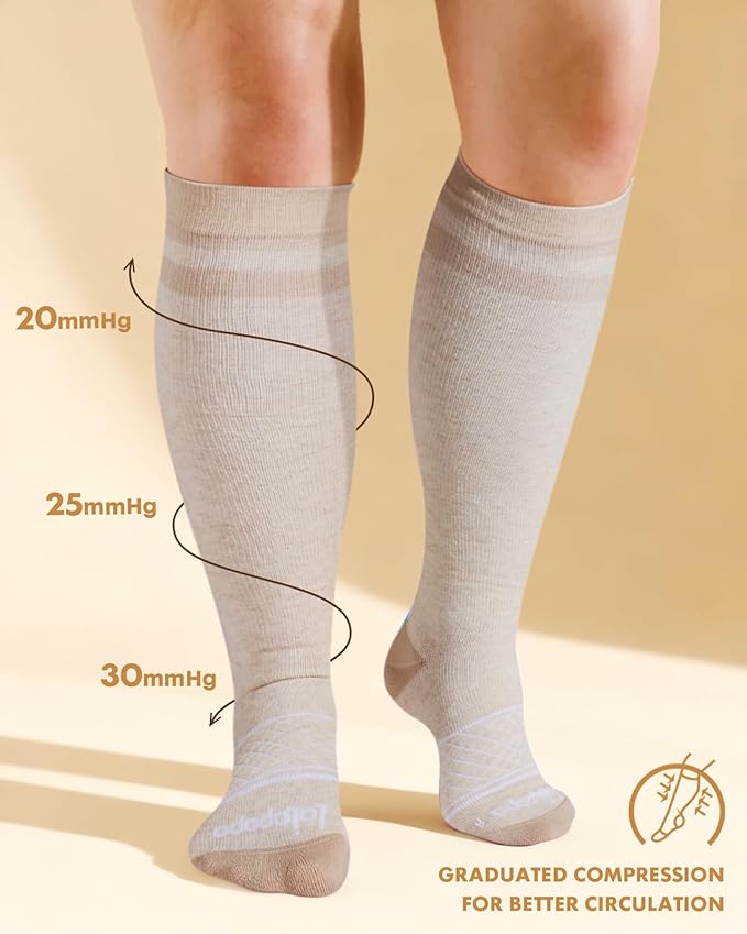 Cotton Compression Socks for Women Men - 2 Pairs 20-30mmHg Circulation Grid Arch Support Socks, Breathable