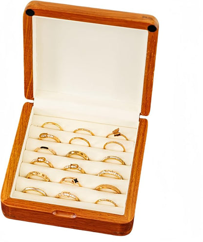 Solid Wood Ring Organizer, Walnut Jewelry Case for Multiple Rings Cufflinks Earrings Portable Travel Size Rings Case Wooden Vintage Gift for Women Valentine Mother's Day