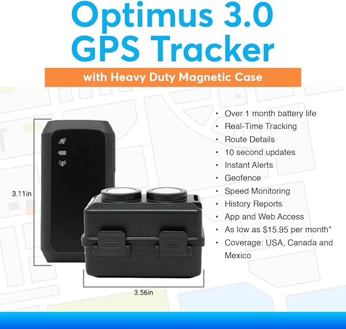 Optimus 3.0 GPS Tracker - Over 1 Month Battery - with Heavy Duty Waterproof Case and Powerful Magnets for Vehicles and Assets