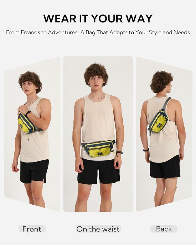 WATERFLY Lightweight Small Fanny Pack: 1.5L Mini Slim Crossbody Waist Belt Hip Bag with RFID Blocking, Anti-Theft & Water Resistant Pouch for Women Men Travel Hiking Running Walking EDC