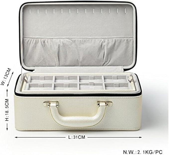 Oirlv White Leather Jewelry Suitcase for Women Three Layer Jewelry Organizer Display Storage Case Holder for Rings Earrings Necklace Pendant Vintage Gift
