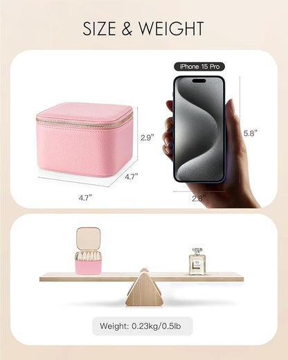 Vlando Travel Jewelry Case,PU Leather Jewelry Storage Organizer Case with 6 pcs Jewelry Bag,Christmas Wedding Birthday Gift Ideas for Women Bride Girls Pale Pink