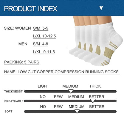 Iseasoo Copper Ankle Compression Socks - Low Cut Arch Support Socks for Men & Women, Running, Nurses, Plantar Fasciitis Socks