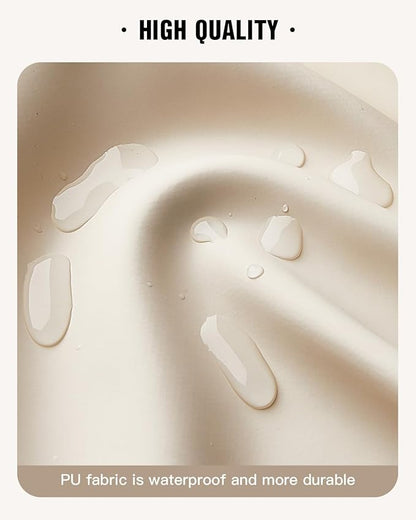 EACHY Toiletry Bag with Hanging Hook, Travel Makeup Bag PU Leather Cosmetic Bags for Women Make Up Organizer with 4 Compartments Waterproof Full-Size Portable Travel Essentials (Beige)