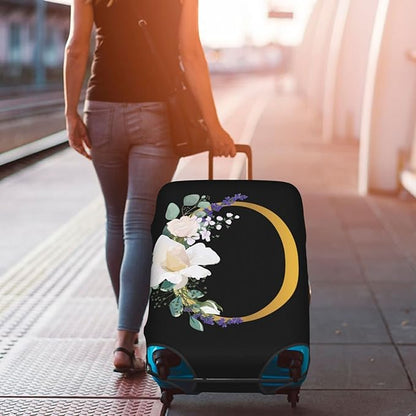 Flower Lette O Black Luggage Cover Elastic Washable Stretch Suitcase Protector Anti-Scratch Travel Suitcase Cover for Kid and Adult L (25-28 inch suitcase)