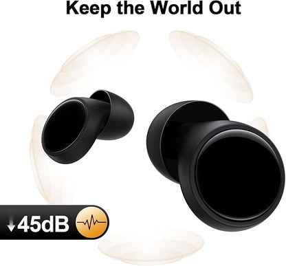 Ear Plugs for Sleeping Noise Cancelling, 45dB Noise Reduction Earplugs for Sleep, Concert, Snoring, Parenting & Noise Sensitivity Relief, Hearing Protection Reusable Earplugs with 8 Soft Tips Black