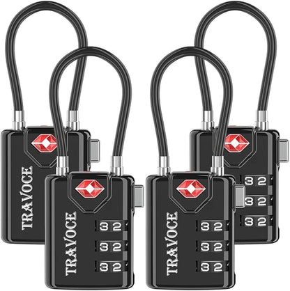 TSA Approved Luggage Locks, Travel Locks Which Also Work Great as Gym Locks, Toolbox Lock, Backpack and More, Black 4 Pack