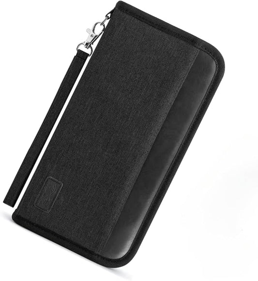 Real Leather Wallet RFID Family Passport Holder Waterproof Travel Essentials (All Black)