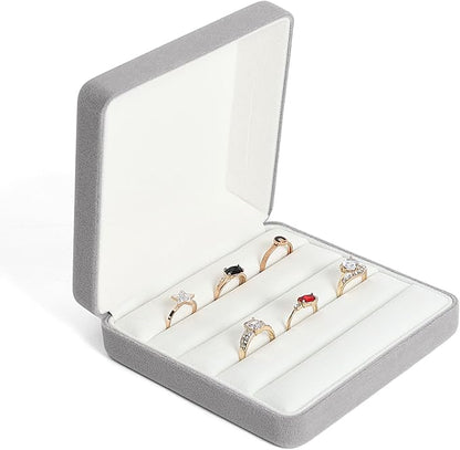 Small velvet Ring Organizer Box, Portable Rings Jewelry Holder Case, Modern Ring Storage Tray Fit for Women, Girl for Travel (grey)