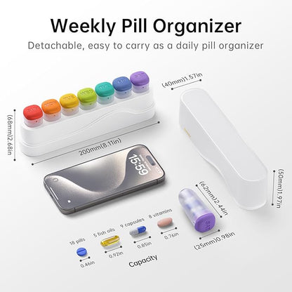 Weekly Pill Organizer 1 Time a Day, KOVIUU Removable Pill Box 7 Day, Portable Travel Pill Case, Once Daily Medication Container Holder, Week Pillbox Dispenser for Vitamin Medicine Supplement, White