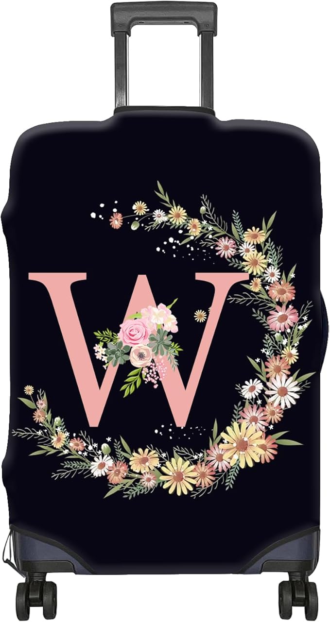 Luggage Suitcase Cover Protector Luggage Elastic Washable Baggage Covers Initial Cute Aesthetic for Unisex Women Girls Travel Trip S(19-21 inch)-Letter W