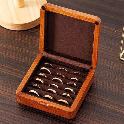 Bescott Solid Wood Small Rings Cufflink Earrings Box Jewelry For Travel Organizer Storage For Multiple Rings Wooden Case Holders For Women Men Gift