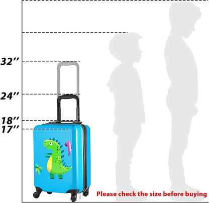 Sanwuta 4 Pcs Kids Luggage Set Backpack Travel Rolling Suitcase U-shape Pillow Christmas Children Gift for Girls Boys(17 Inch,Dinosaur Style,Blue)