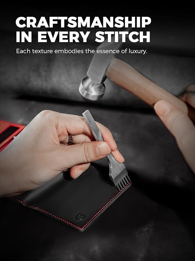 LORZOR Wallet for Men with Metal Card Holder, Pop Up Wallet, Finest Full Grain Leather Trifold Wallet, Smart, Minimalist, RFID Blocking, Front Pocket, ID Window, Black/Red