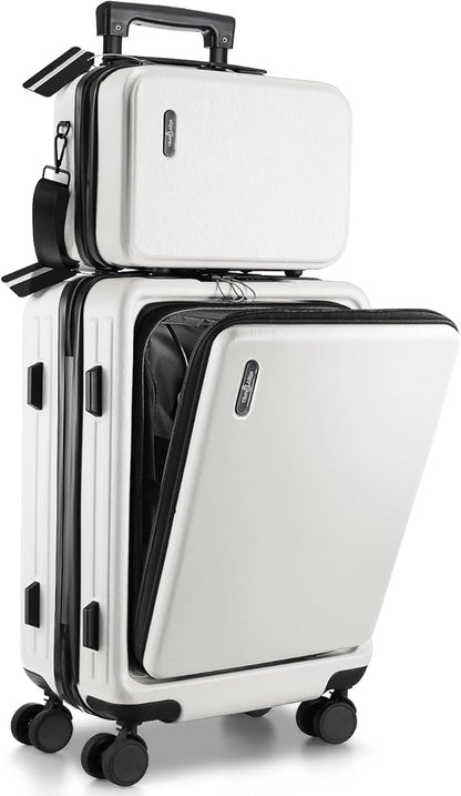 20 Inch Carry On Luggage 22x14x9 Airline Approved, Carry On Suitcase with Wheels, Hard-shell Carry-on Luggage, Durable Luggage Carry-On, White Small Suitcase with Cosmetic Case