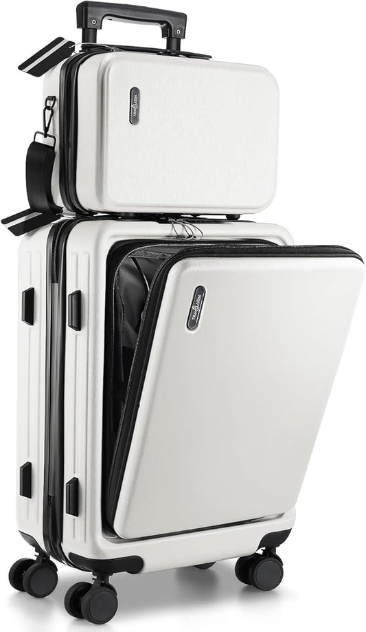 20 Inch Carry On Luggage 22x14x9 Airline Approved, Carry On Suitcase with Wheels, Hard-shell Carry-on Luggage, Durable Luggage Carry-On, White Small Suitcase with Cosmetic Case