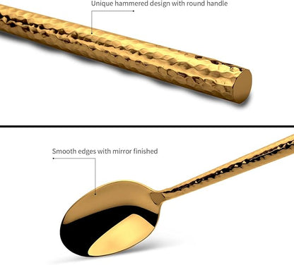 18/10 Stainless Steel Flatware Set Hand Forged Silverware Set Cutlery Set Shiny Gold Round Hammered Handle Mirror Finished 20 Pieces Service for 4