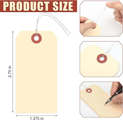 1000 Pcs Blank Manila Shipping Tags with Wire 2 3/4" x 1 3/8" Paper Hang Luggage Price Asset Gift Label Key Tags (Yellow)