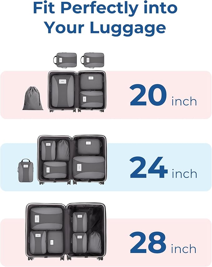 BAGSMART Compression Packing Cubes, 6 PCS Packing Cubes for Suitcases, Travel Bags Organizer for Luggage, Lightweight Packing Cube for Travel Essentials