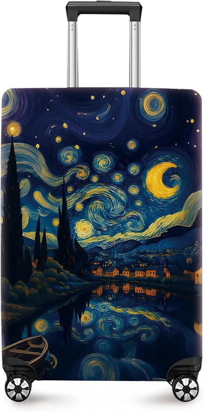 ANNA QUEEN Starry Night Art Luggage Cover, Van Gogh Inspired Suitcase Protector, Washable Stretchable Travel Sleeve for 24-26 Inch Luggage