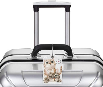 Set of 2 Cute Cats Luggage Tags for Suitcases Bag Tag with Full Back Privacy Suitcase Labels Identifiers, Funny Animals Pattern PU Leather Backpack Name Tags for Women Girls Teen Kids Boys Travel