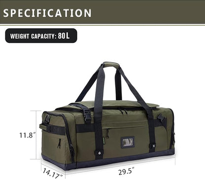 Large Duffle Bag for Travel - Men & Women, Foldable Gym Duffle Backpack, Heavy Duty Tactical Military Canvas Duffel Bags, Extra Big Carry On with Shoe Pockets, Waterproof (80L/103L)