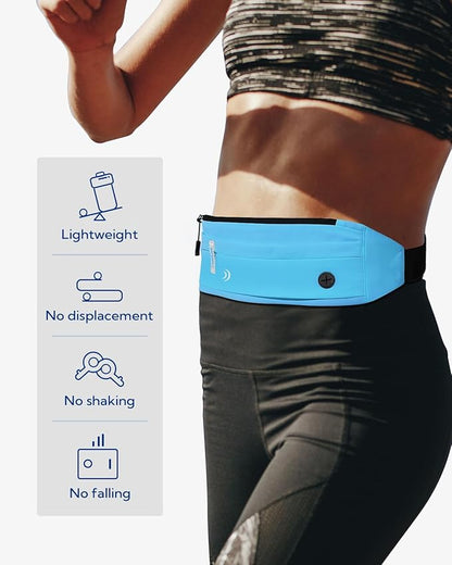 WATERFLY Running Belt Fanny Pack: Runner Marathon Jogging Waist Pack Sport Workout Exercise Fitness Phone Holder Belt for Men Women Jogger Slim Waistband Black
