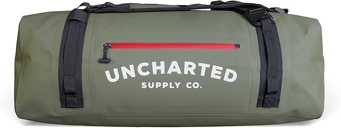 Uncharted Supply Co. The Vault Waterproof Duffel Bag - Airtight bag with Backpack Straps, Carry-On Size, Perfect for travel, boating, camping, recreation. (Olive, 65L)
