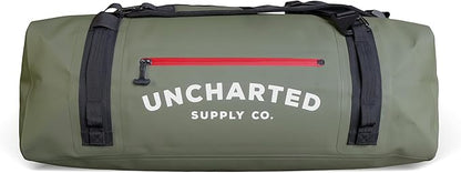 Uncharted Supply Co. The Vault Waterproof Duffel Bag - Airtight bag with Backpack Straps, Carry-On Size, Perfect for travel, boating, camping, recreation. (Olive, 65L)