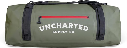Uncharted Supply Co. The Vault Waterproof Duffel Bag - Airtight bag with Backpack Straps, Carry-On Size, Perfect for travel, boating, camping, recreation. (Olive, 65L)
