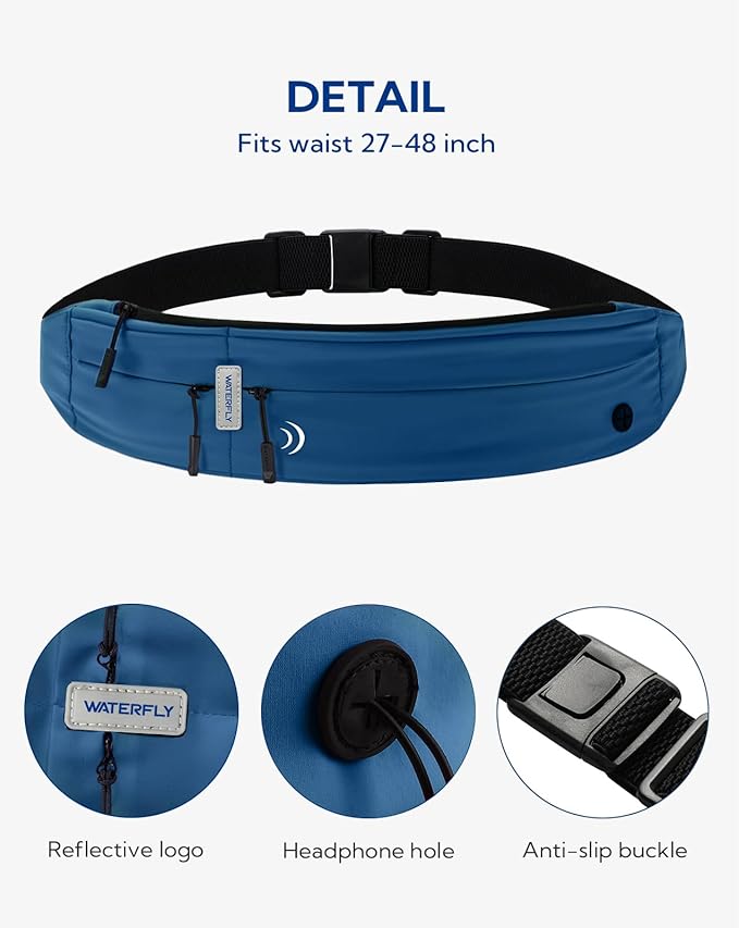 WATERFLY Running Belt Fanny Pack: Runner Marathon Jogging Waist Pack Sport Workout Exercise Fitness Phone Holder Belt for Men Women Jogger Slim Waistband