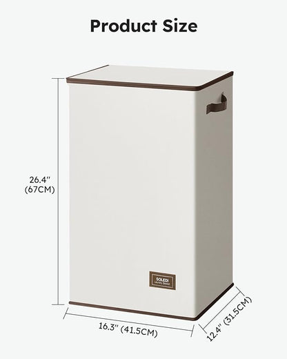 SOLEDI Laundry Hamper with Lid 90L Large & Tall Collapsible Laundry Basket, Clothes Hamper with Bag Removable Easy to Carry, Dirty Hampers for Bedroom, Bathroom, Dorm, College, Beige