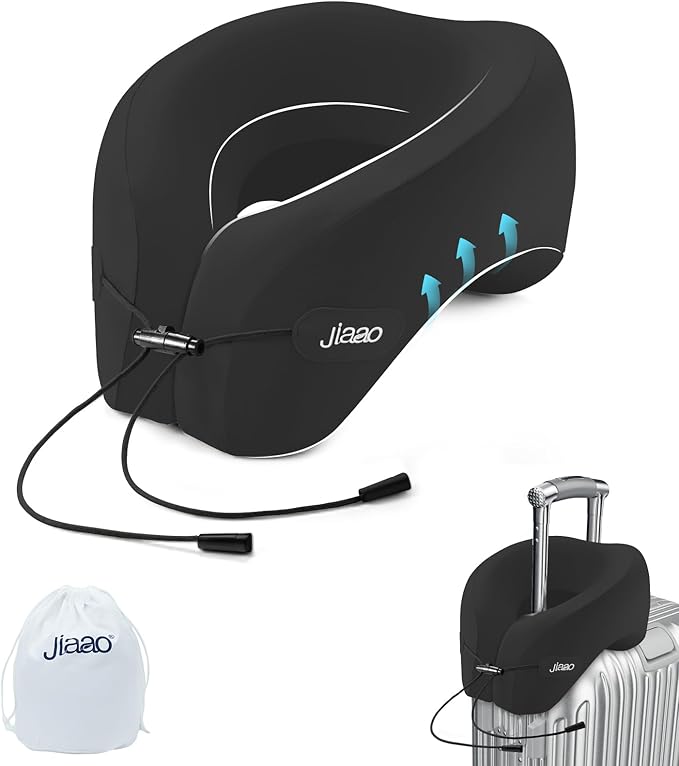 jiaao Upgraded Middle Travel Neck Pillow for Airplanes, Neck Pillow for Traveling,360º Ergonomic Memory Foam Travel Pillow, Soft and Breathable Cover,Portable Pillows for Car