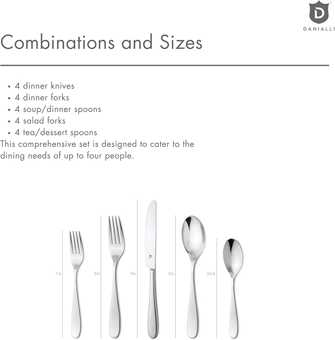Silverware Set for 4 – 18/10 Stainless Steel Flatware, Mirror Finish, Dishwasher Safe, Heavy-Duty, Rust Resistant, Elegant Cutlery (20-Piece Set, Fidenza)