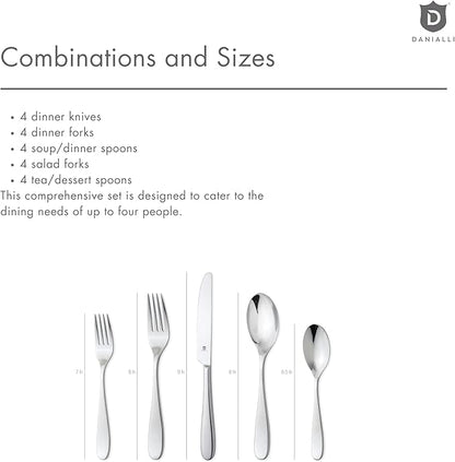 Silverware Set for 4 – 18/10 Stainless Steel Flatware, Mirror Finish, Dishwasher Safe, Heavy-Duty, Rust Resistant, Elegant Cutlery (20-Piece Set, Fidenza)