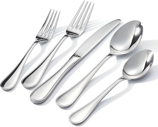 KINGSTONE 20 Piece Teardrop Silverware Set for 4, 18/10 Stainless Steel Flatware Set, Modern Design Cutlery Set for Home/Hotel/Wedding,Mirror Polished and Dishwasher Safe