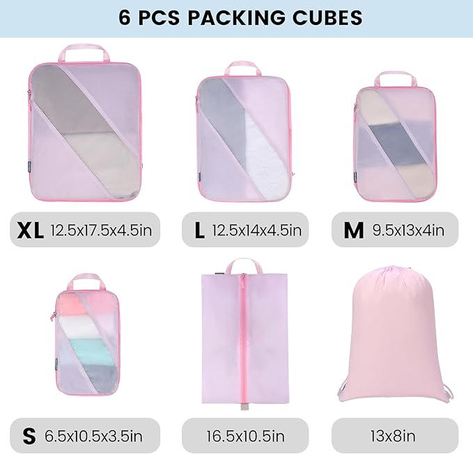 Lightweight Compression Packing Cubes for Suitcases, Compressible Expandable Travel Packing Organizer with Clear Toiletries and Backpack Bag, Travel Essentials for Carry on Luggage 7 Set