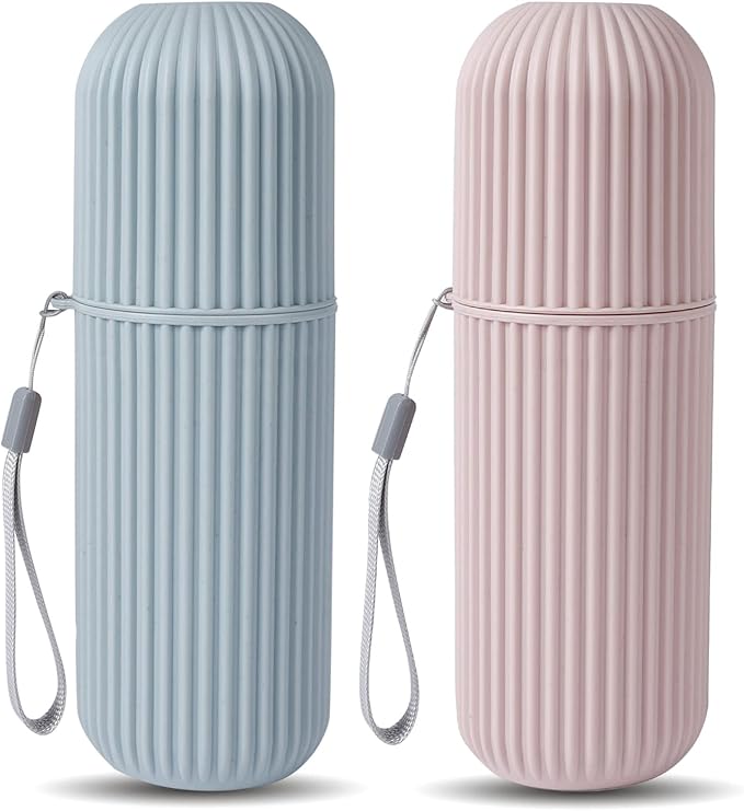 UCEC Toothbrush Travel Case, 8.2 Inch Longer Holder, Portable for Traveling Camping Business Trip School Bathroom, 2 Pack (Blue, Pink)