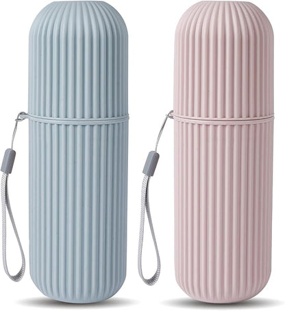 UCEC Toothbrush Travel Case, 8.2 Inch Longer Holder, Portable for Traveling Camping Business Trip School Bathroom, 2 Pack (Blue, Pink)