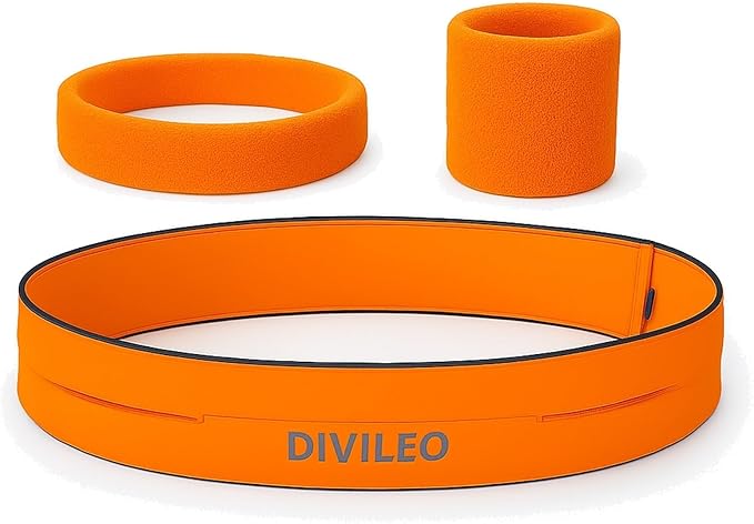 Reflective Running Belt Set – Sweat-Resistant Fanny Pack for Women & Men with Sweatband & Wristband – Phone Holder Waist Pouch for Gym, Travel, Marathon – S/M/L Sizes (Orange, Large)