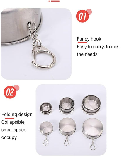 Outdoor Travel Collapsible Cup, Stainless Steel Folding Camping Cup, Portable Drinking Mug With Keychain for Hiking and Picnic (450ML)
