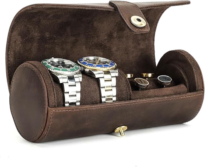CONTACTS Genuine Leather Watch Case Cufflink Box with Pad Tie Case Travel Multifunction Jewelry Accessories Organizer Storage Roll