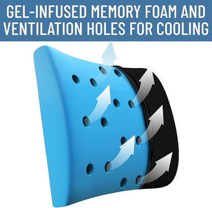 Everlasting Comfort Lumbar Support Pillow for Office Chair - Memory Foam Back Cushion for Car Seat - Promotes Better Posture, Back Pain Relief - Ideal Gaming and Desk Chairs Work and Home Essentials