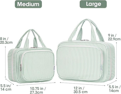 Narwey Striped Travel Toiletry Bag for Women Large Hanging Makeup Bag Organizer Toiletries Bag for Full Size Essentials Accessories Cosmetics (Mint Green Stripe (Large))